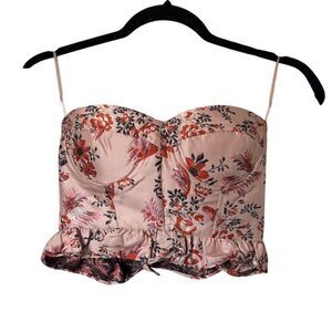 Endless Rose Women's XS Pink Floral Ruffle Crop Top Tank Sleeveless